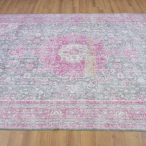 Turkish Vintage Flower Rug , Cute Oushak Rug Large, 9 x 13 Pastel Area Rug, Pink and Gray Turkish Rug, Bohemian large rug, Oversize Boho rug