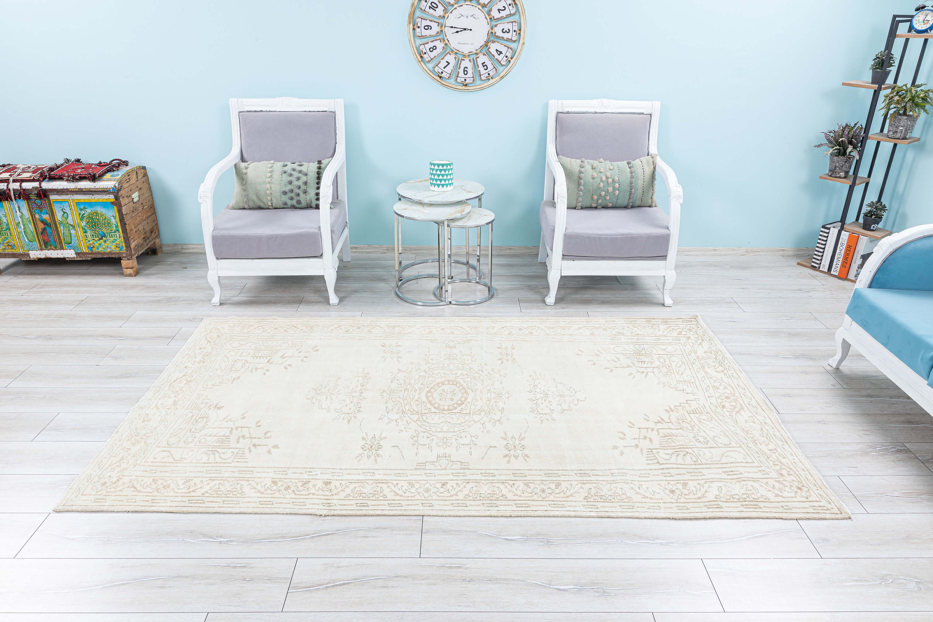 ヴィンテージラグ 5x8 落ち着いたトルコラグ、ニュートラル