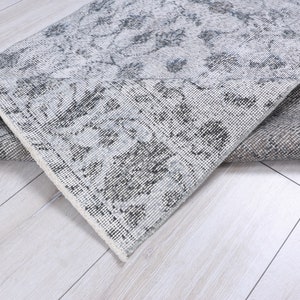 Overdyed Oushak Runner Rug, Grey Wool Hallway Rug (8.2 x 2.9 feet) image 10