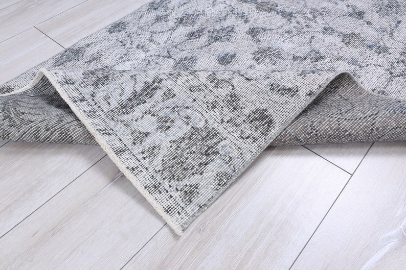 Overdyed Oushak Runner Rug, Grey Wool Hallway Rug (8.2 x 2.9 feet) image 10
