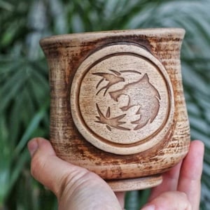 Wolf cup,handmade pottery coffee mug, Rustic Eco friendly cup, No glaze mug