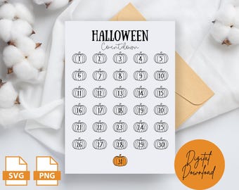 Odliczanie do Halloween do wydrukowania, dekoracja dyniowa (SVG, PNG, PDF)