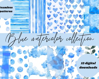 Stamperia Blue patrón sin costuras / colección de fondos digitales / papeles de álbum de recortes / papeles digitales azules conjunto de 12