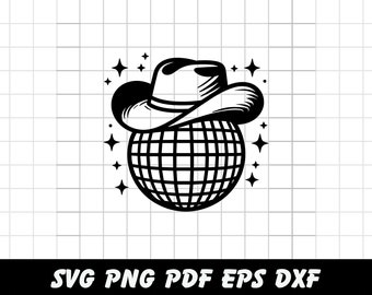 Cappello da cowboy da discoteca/cappello da cowgirl/addio al nubilato png in formato SVG/palla da discoteca in formato SVG/file per il circuito
