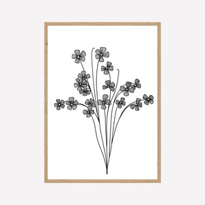 Black and White Floral Wall Art Prints Digital Download Wildflower ...