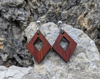 Dangle Stud Diamond Wood Earrings