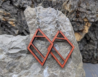 Geometric Diamond Wood Earrings