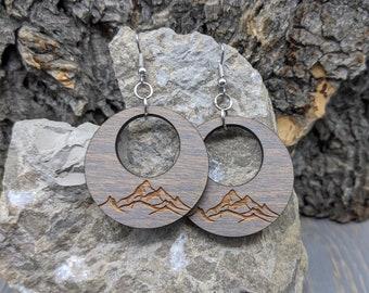 Mountain Hoop Wood Earrings