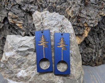 Tree and Circle Wood Earrings