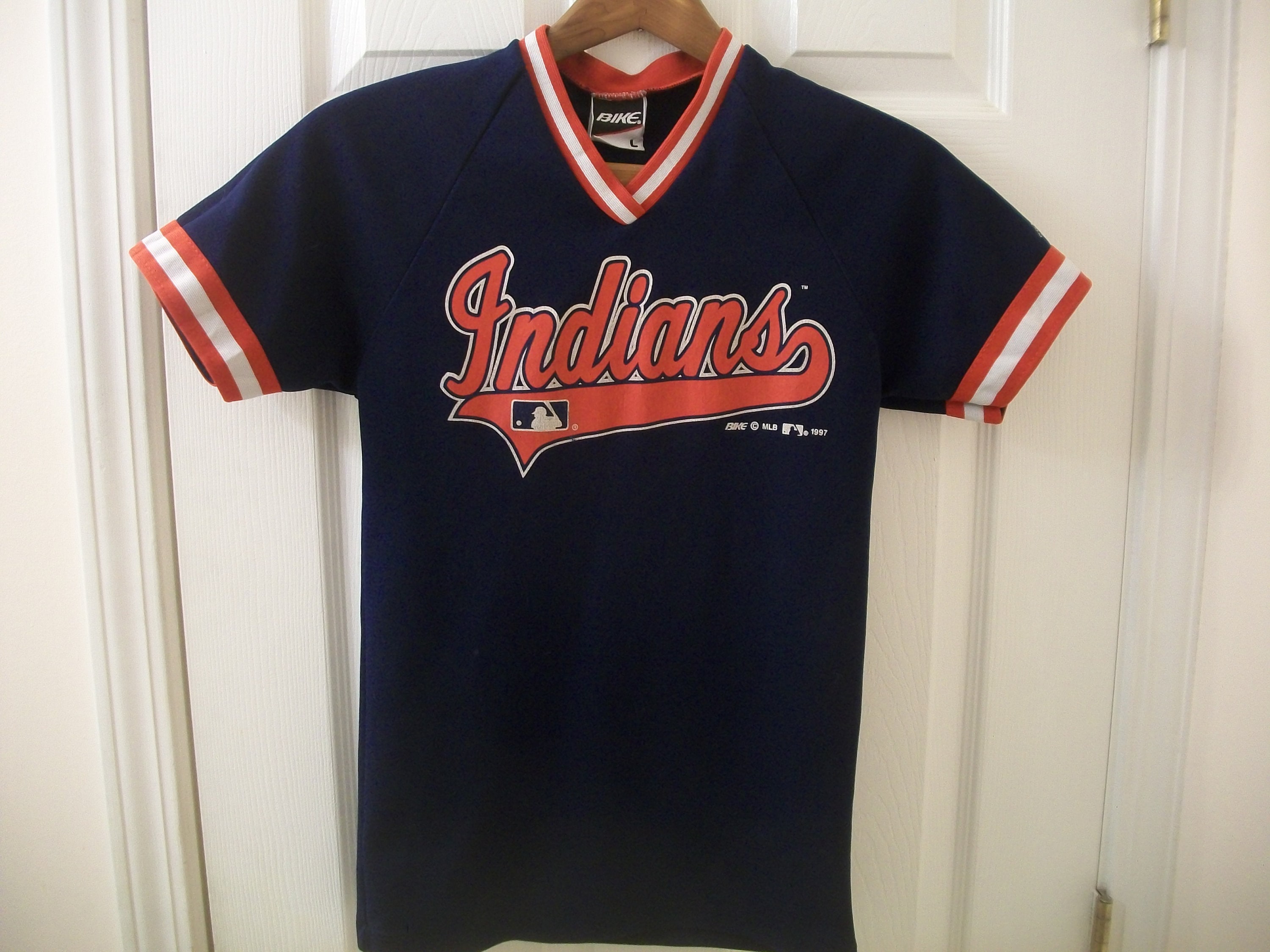 Vintage 90s Cleveland Indians Jersey XS MLB Baseball Go Tribe Major League Bike Polyester Blue Jacobs Field American League 1997 Vtg Etsy
