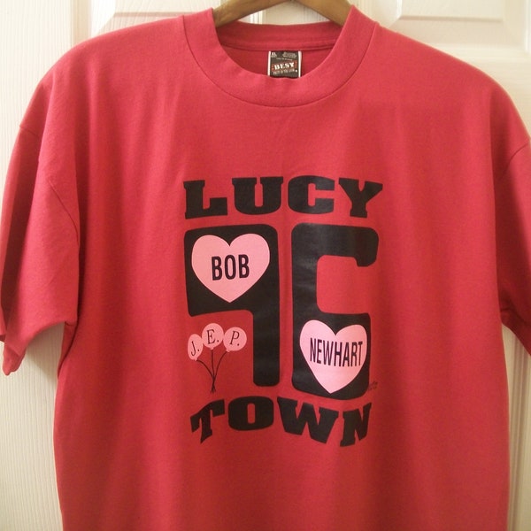 Vintage 90s I Love Lucy T Shirt XL Lucille Ball Lucy Town Bob Newhart Jamestown New York Desi Arnaz BEST Fruit of the Loom 50/50 Pink 1996