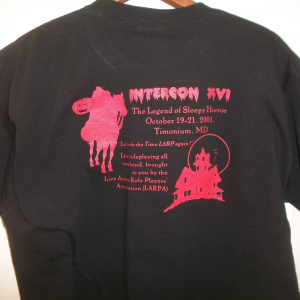 LARP Convention T Shirt XL Intercon XVI Halloween The Legend of Sleepy Horror 2001 Haunted House Spiderweb Graphic Live Action Role Players