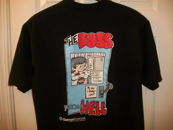 Vintage 90s Humor T Shirt L the Boss From Hell Video Games Bow