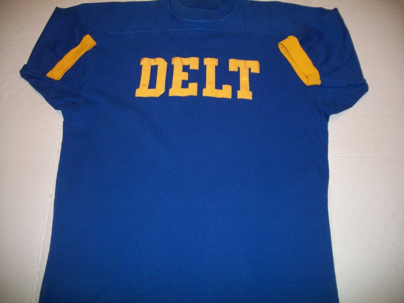 Vintage Fraternity T Shirt XL Delt Frat Delta House Animal House Ringer Football Jersey Style tee Delts Deltas Russell Athletic 80s 90s vtg