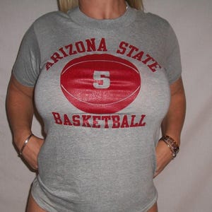 Vintage 80s Arizona State T Shirt XS Sun Devils Basketball Graphic tee Tempe AZ University NCAA March Madness Artex 50/50 Gray Sparky vtg