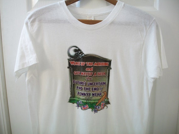 Vintage Jim Morrison T Shirt M The Doors Roadhouse Blues Death Headstone Tombstone Lyrics Fotl Golden Blend Iron On Transfer Cemetery Beer