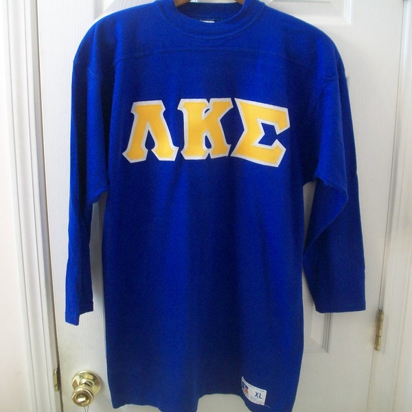 Vintage 90s Fraternity Shirt L Lambda Kappa Sigma LKS Jersey Style T Shirt Football Rugby Pharmacy Frat Sorority Stitched Russell Athletic