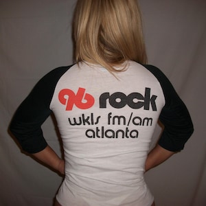 Vintage 80s Radio Station T Shirt XS WKLS Atlanta 96rock Baseball