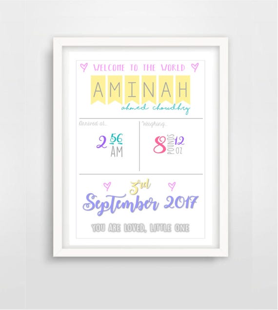 personalised new baby framed print