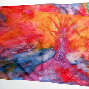 Love Island – Hand painted long silk scarf – Unique wearable art – Romantic gift for her – Unique silk accessory – Colorful scarves women
