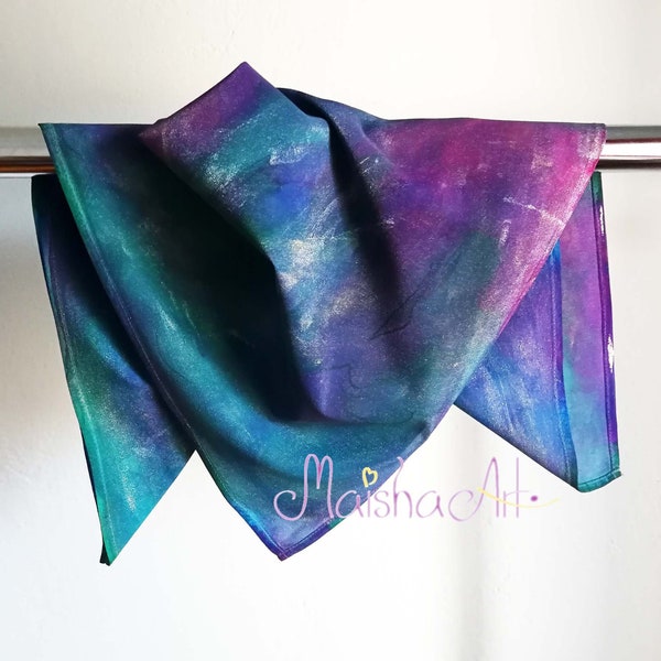 Blue magic Hand painted square silk scarf, Mothers day gift ideas, Personalized scarves, Unique birthday gift women, Avatar home decor
