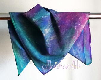 Blue magic Hand painted square silk scarf, Mothers day gift ideas, Personalized scarves, Unique birthday gift women, Avatar home decor