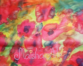 Red poppies Hand painted long silk scarf, Mothers day gift ideas, Birthday gift ideas, Unique Personalized Flowers silk scarves women