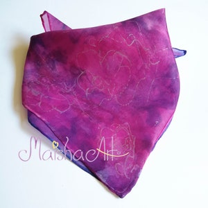 Hand Painted Silk Scarf – Pink Roses Floral Scarf – Romantic Silk Gift for Her – Unique Wearable Art – Birthday gifts women –  by MaishaArt