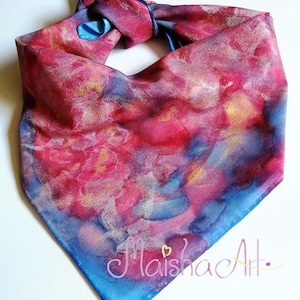 Flowering Hand painted silk scarf, Silk scarf flowers, Birthday gift women, Mother's day gift ideas, Personalized pink blue scarves women