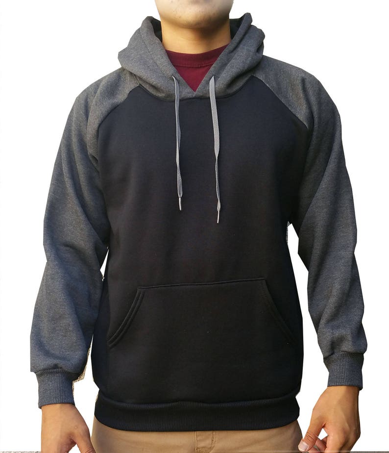 Plain Drawstring Twotoned Fleece Hoodie Charcoalblack/ Etsy