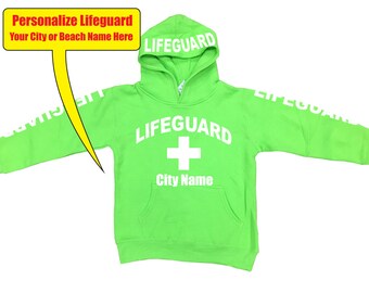 Personalized city or Beach Cute Lifeguard Hoodie for Youth KIDS