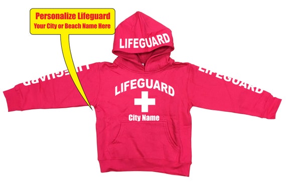 Personalized city or Beach Cute Lifeguard Hoodie for Youth KIDS