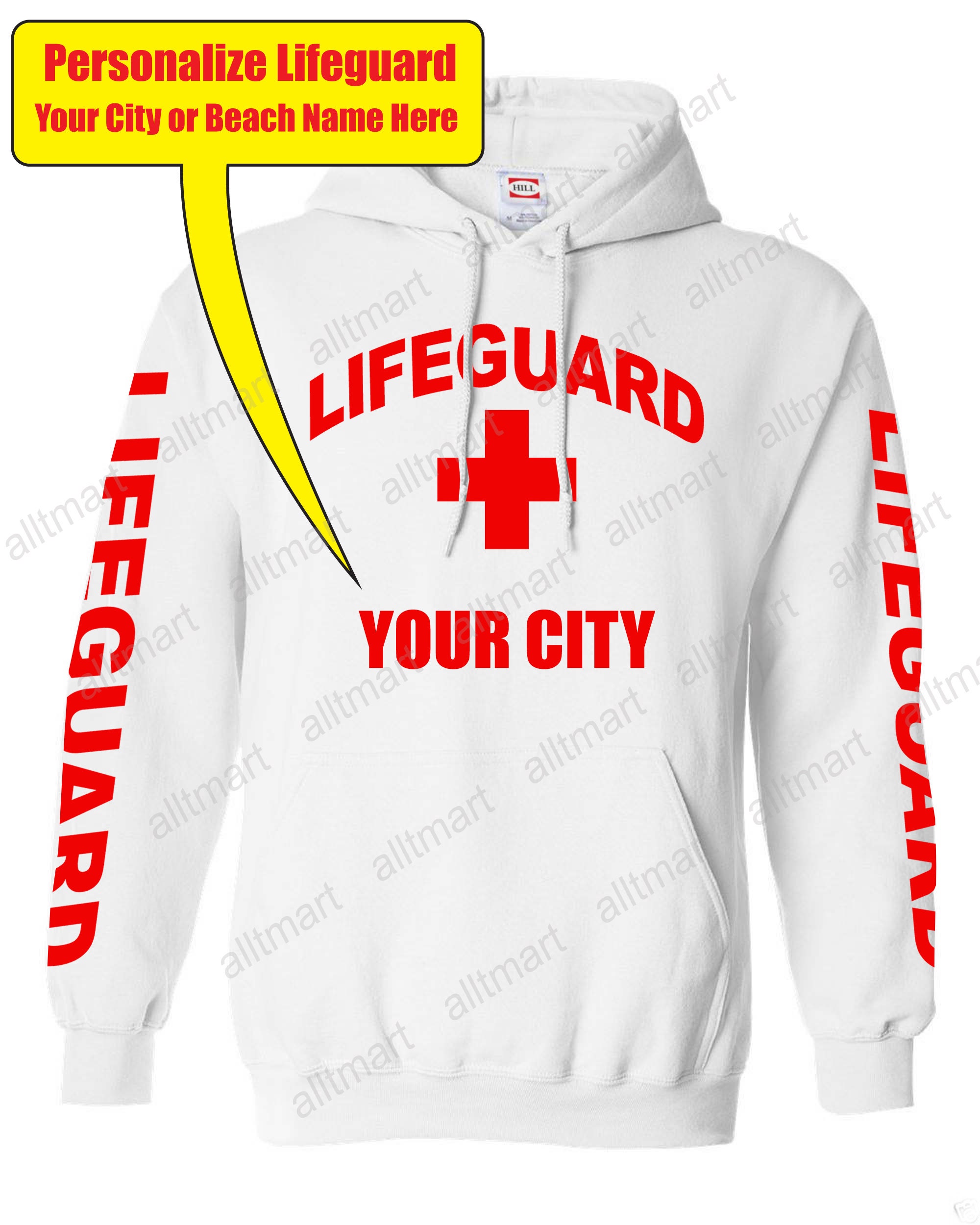 Personalized Life Guard Hoodies choose Your Own CITY or BEACH