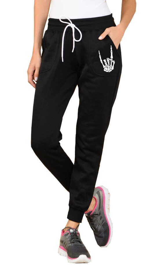 Drawstring Fleece Joggers Skeleton Hand 