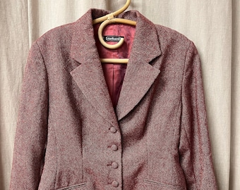 Giacca Cacharel vintage in lana nuova anni '80 Blazer con bottoni in tessuto rosso Fodera rossa Made in France Taglia media