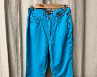 Rare Versace Jeans Couture Vintage Cyan Blue Trousers Pants Made in Italy Size Medium
