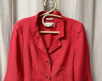 Max Mara Red Linen Blazer Jacket Made in Italy Size Medium