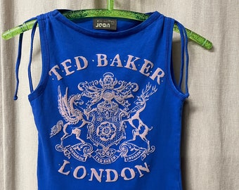 Ted Baker Vintage Blue T-shirt White Logo Size Medium