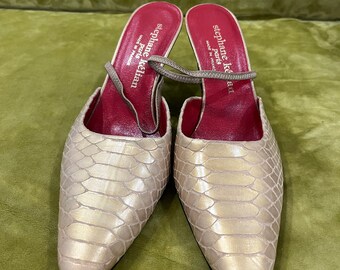 Stephane Kelian Paris Vintage Gold Pumps Sneak Skin Pattern Heels Genuine Leather Size 36