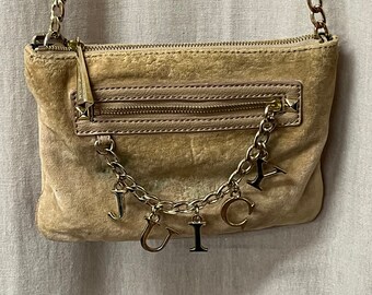 Juicy Couture Vintage Beige Velvet Mini Shoulder Bag Gold Chain Juicy Charms