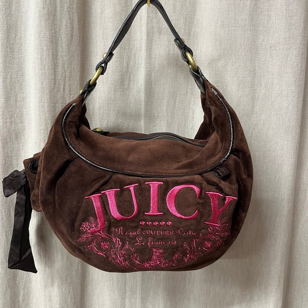 Sac à main vintage Juicy Couture en velours marron et rose de l'an 2000