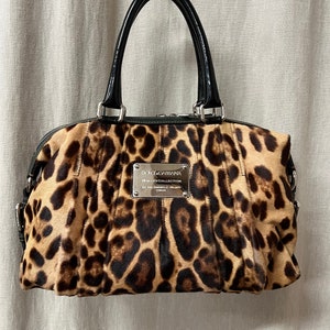 DOLCE & GABBANA Black Leather Leopard Print MISS EASY WAY Boston Tote Bag  AA464