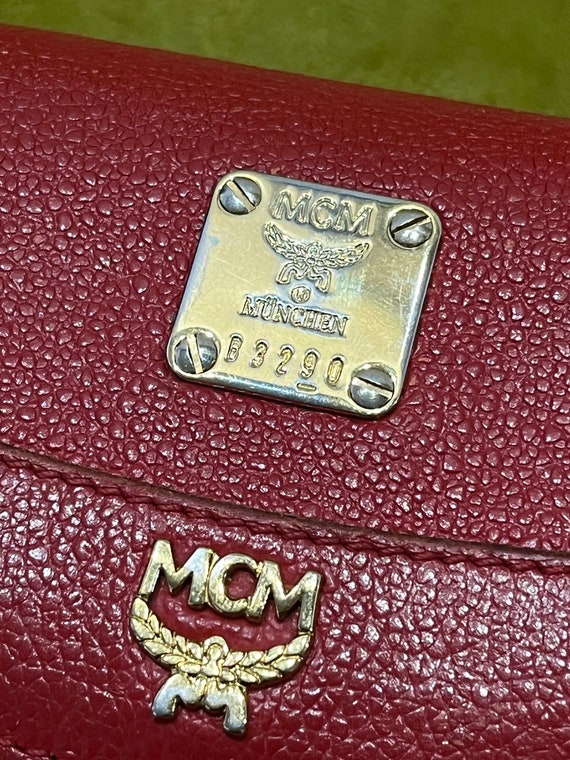 Authentic MCM Red Leather Studded Logo Motifs Med… - image 9