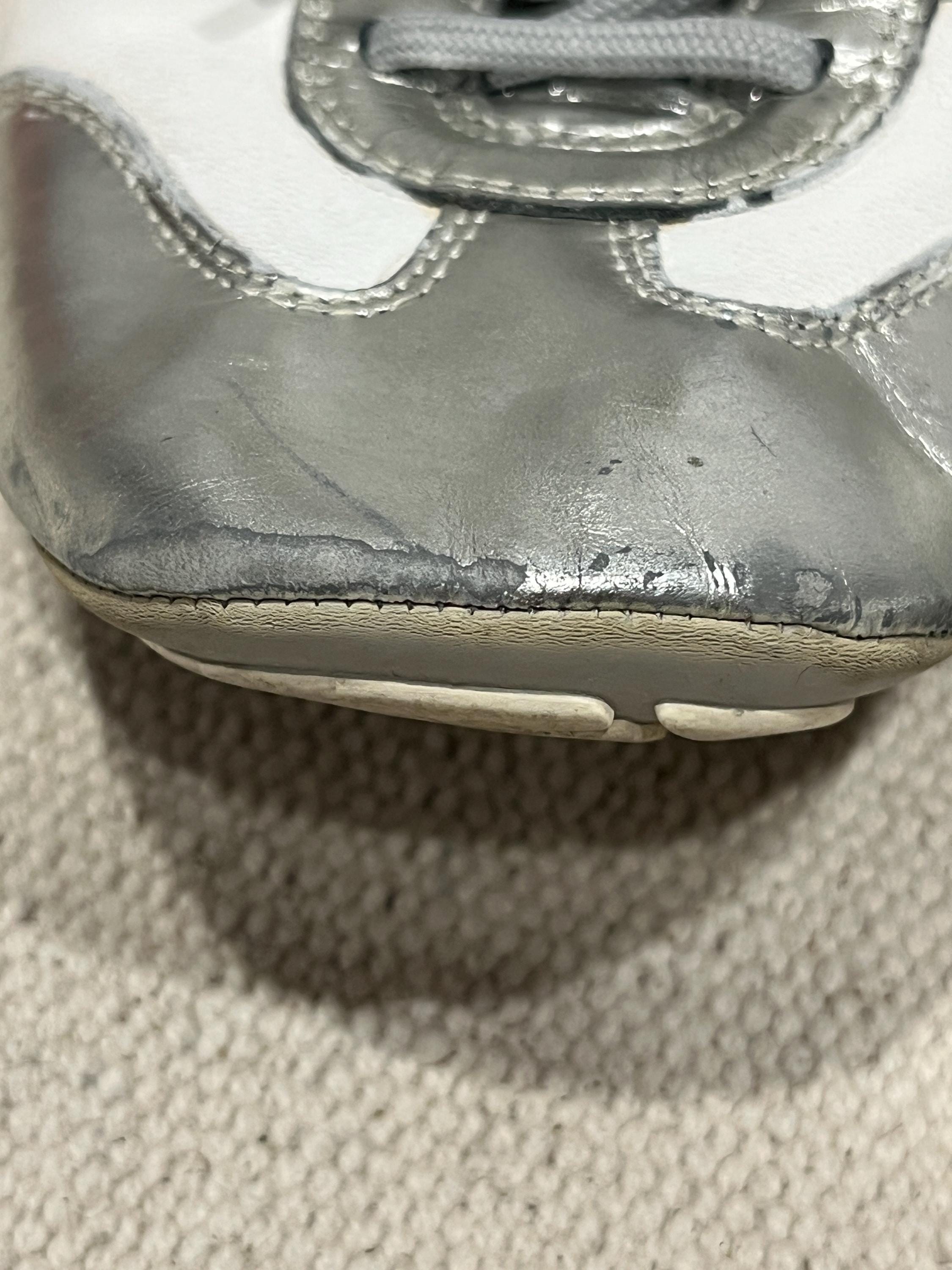 Vintage Prada Sport Silver White Leather Ballerina Sneakers Y2K 