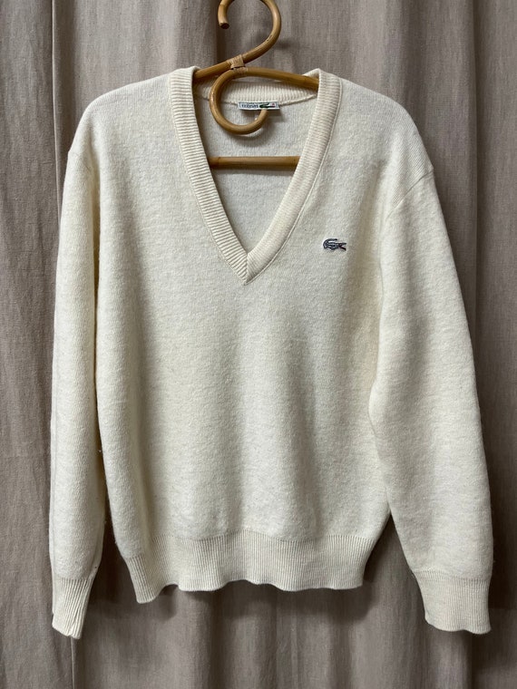 Vintage Chemise Lacoste V-neck Sweater Wool Blend Pullover Made in
