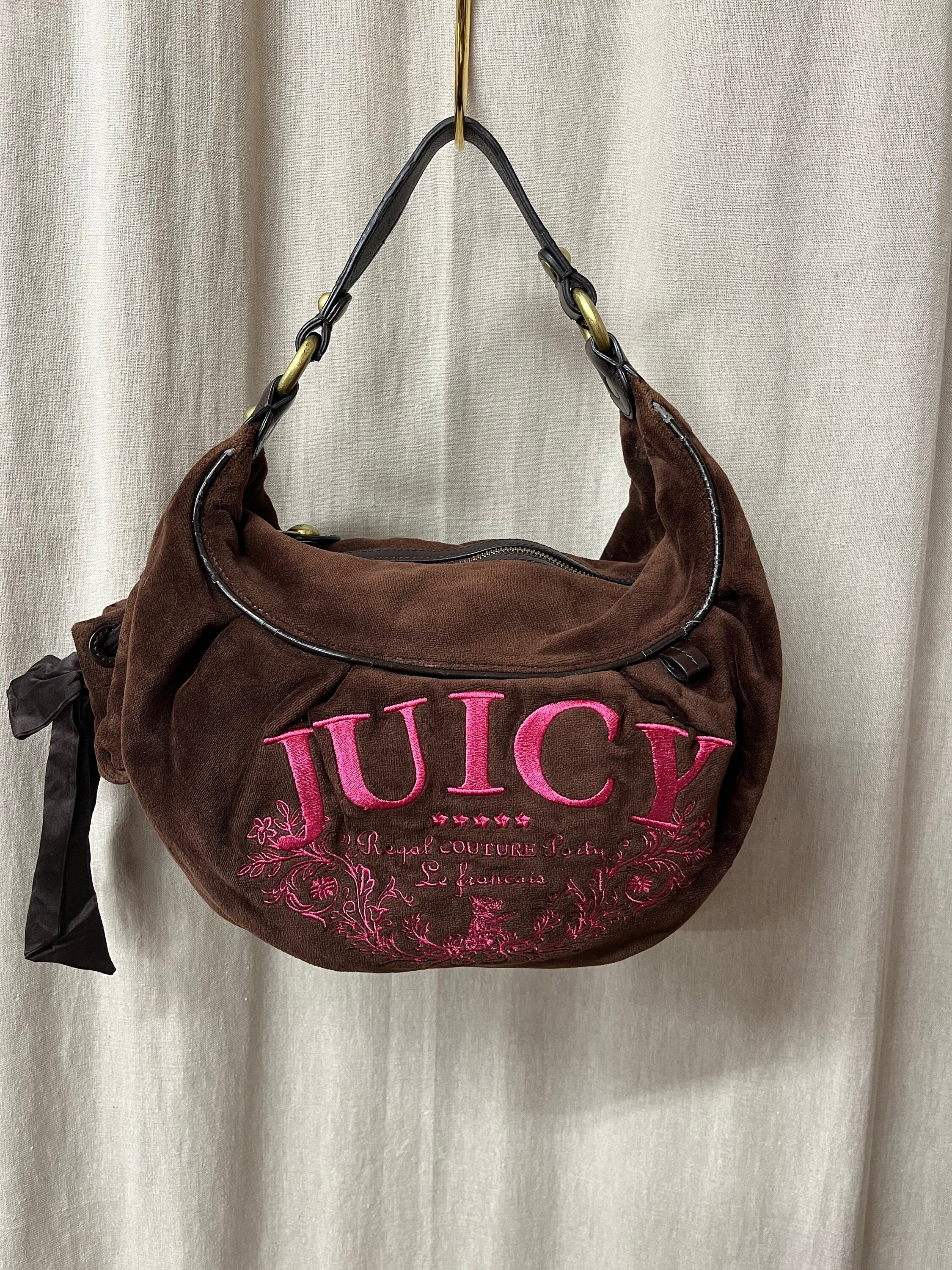 Vintage Y2K Juicy Couture Glazed Leather Black Gold Purse Bag Black 2000s  Crystal Charms Puffy Heart Charms Chain Strap Hobo Baguette Bag -   Canada