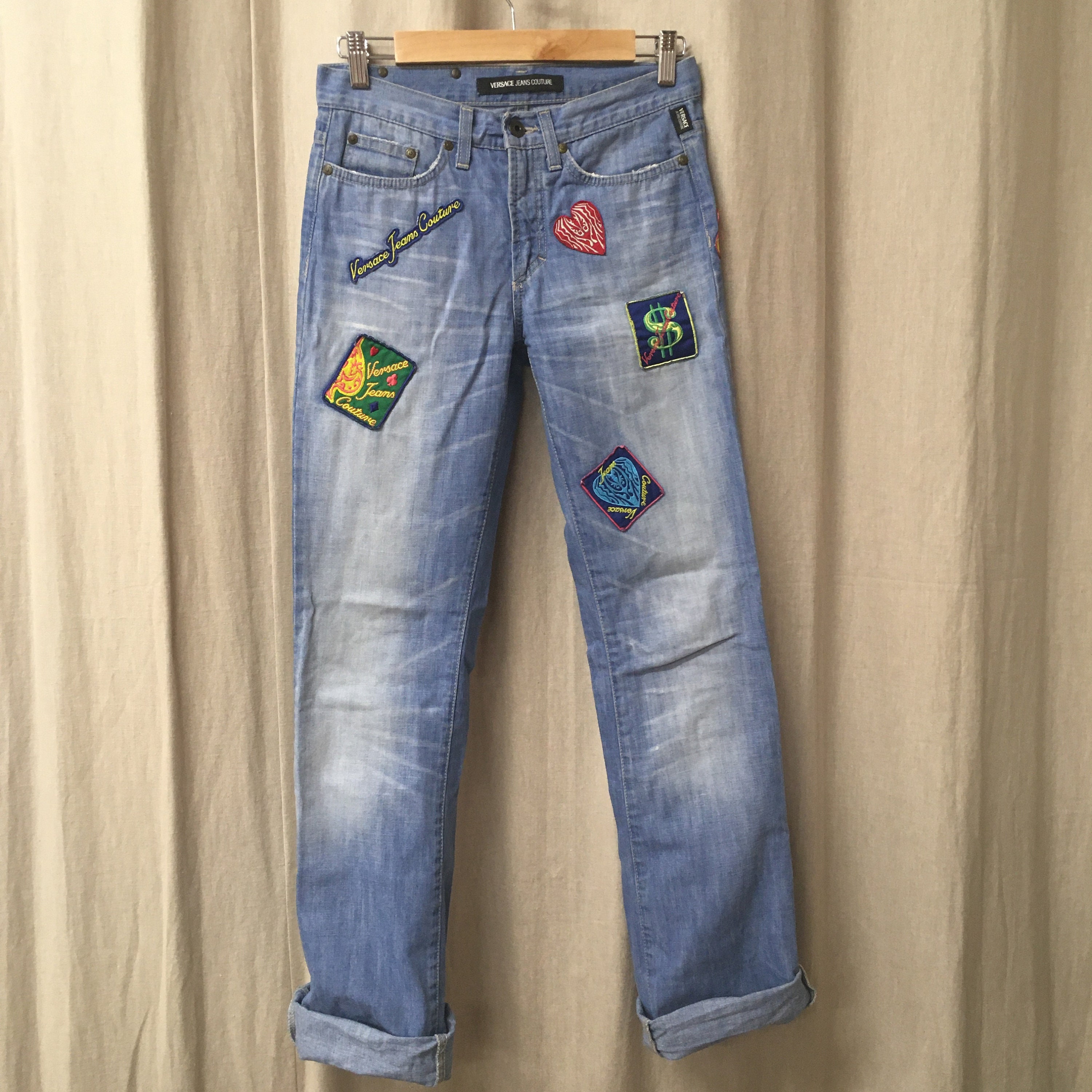 Vintage Versace Jeans Couture Denim Jeans Playing Card Theme
