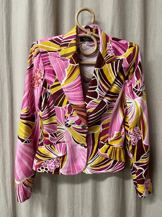Dolce Gabbana Vintage Linen Jacket Floral Print Pink Blazer Size