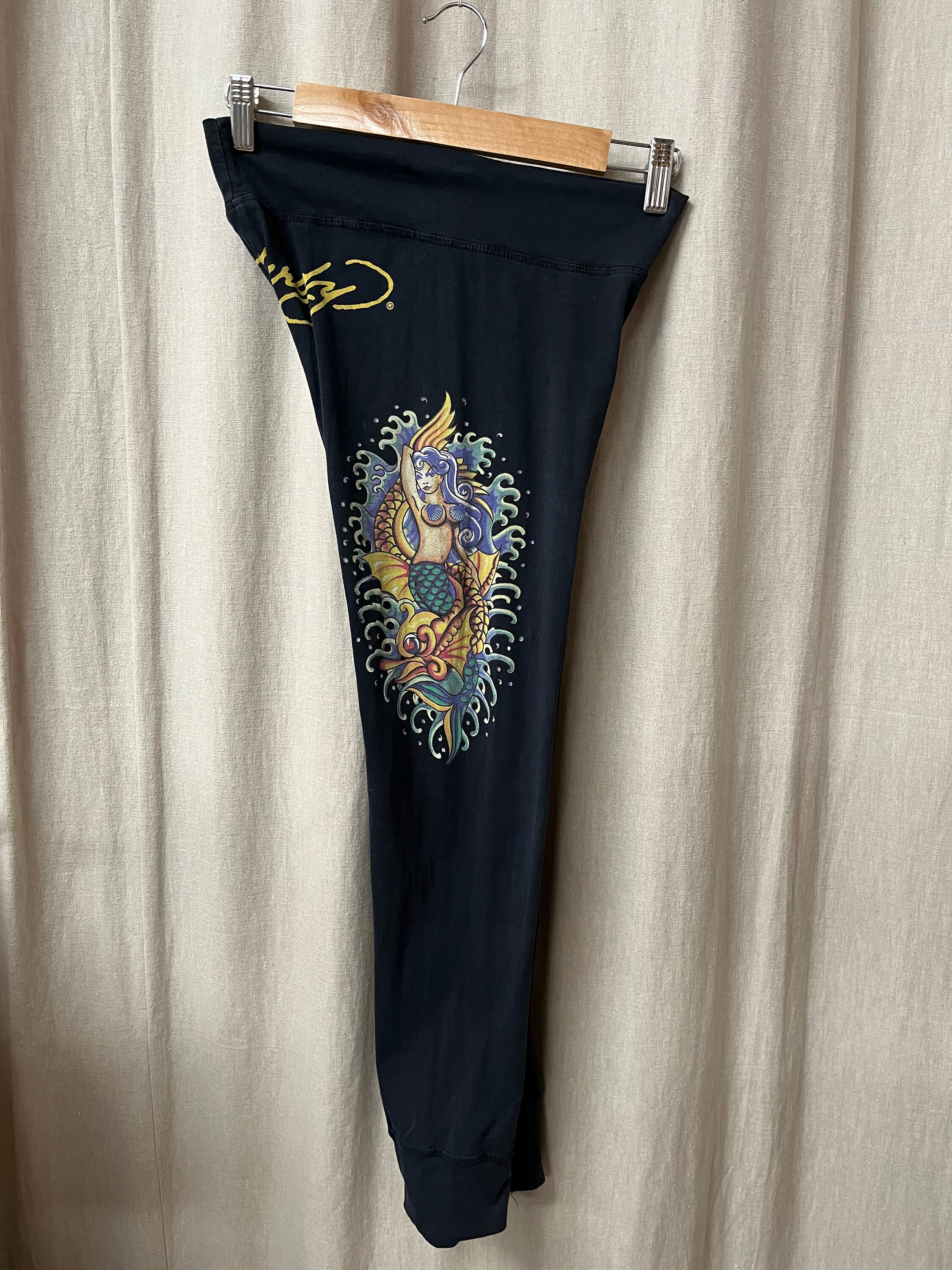 ED HARDY Christian Audigier Women s Mermaid Black Cotton Leggings Size Small Etsy UK