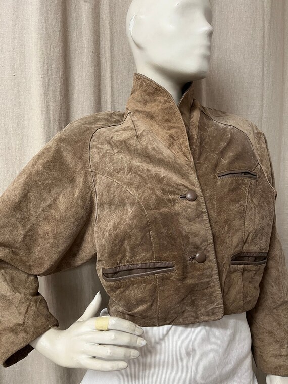 Vintage 80s Genuine Leather Womens Short Jacket Made in Korea Size 